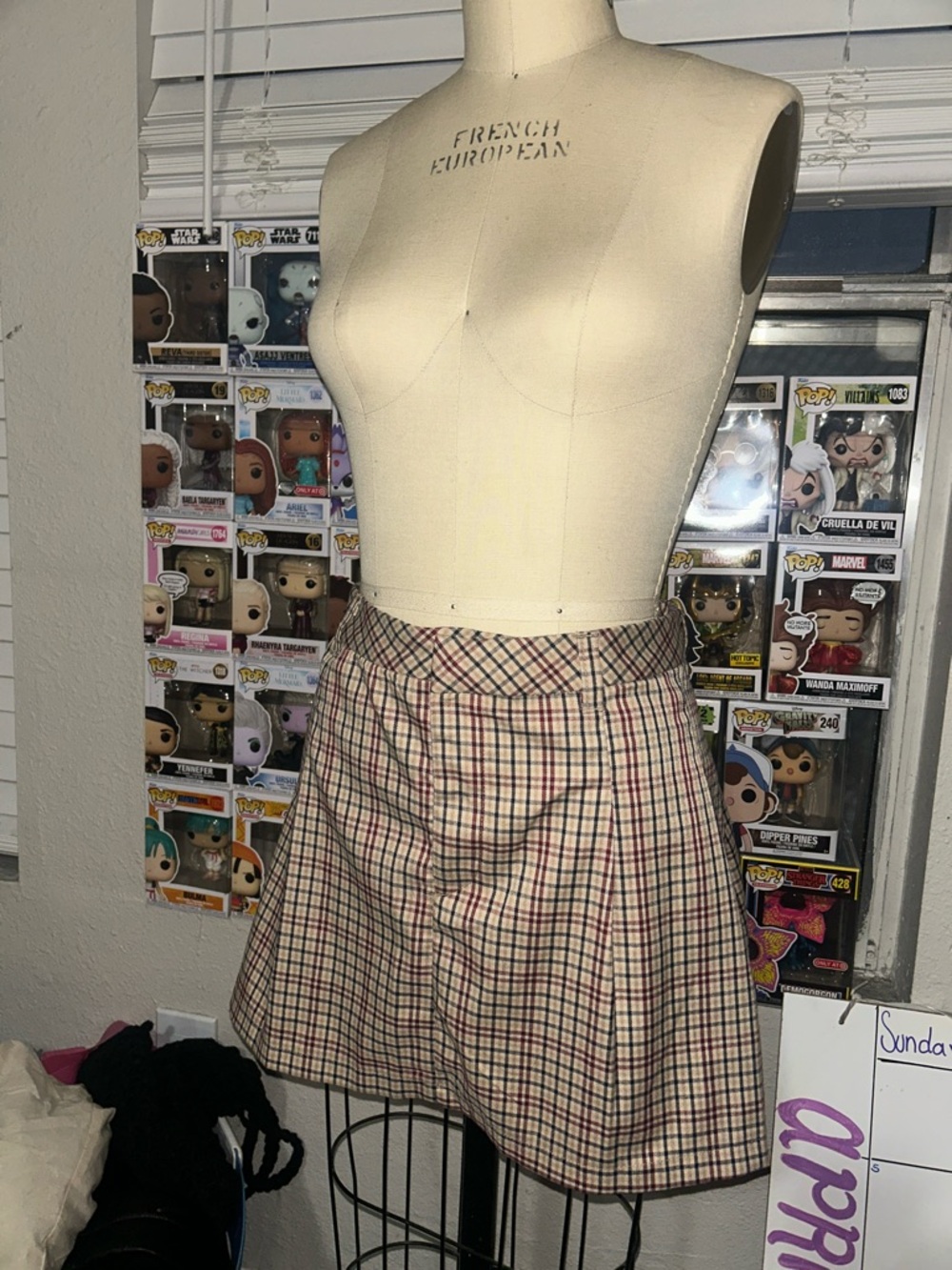 H&M Beige Plaid Mini Skirt with Red & Navy Check